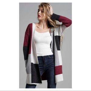Drop shoulder color block longline cardigan